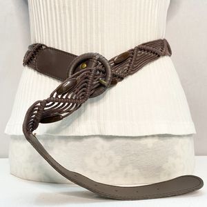 Womens Belt L/XL Waist Darkest Brown Beaded Macrame With Buckle